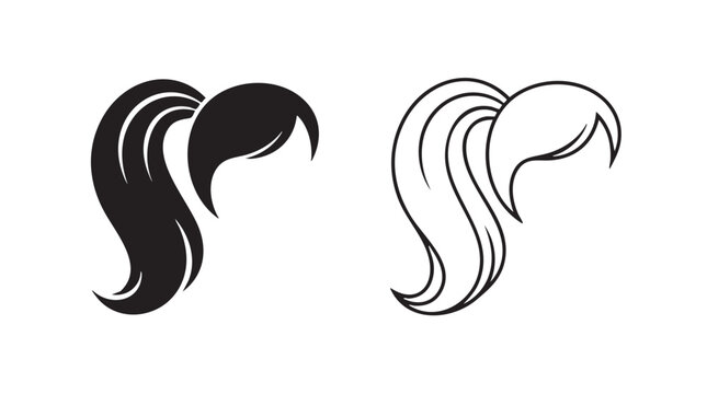 elegant ponytail hairstyle silhouette with line art vector icon design