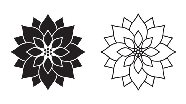 poinsettia flower vector icon silhouette with line art silhouette silhouette with line art vector icon