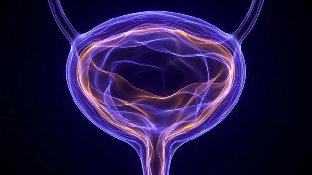 発光する半透明の膀胱が収縮の平衡状態を保つ医療科学CG背景