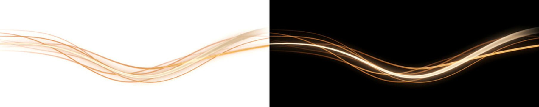 Flowing line of gold and orange glowing wave design available in PNG, Transparent and Black Background Versions for design