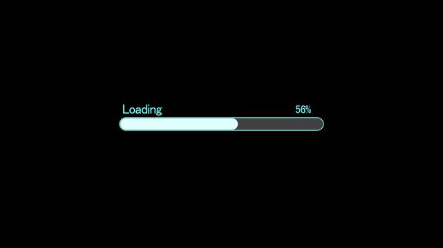 Digital loading bar progress indicator with percentage counter on black background