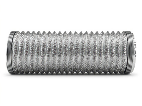 Textured cylindrical metal sleeve with serrated edges and circular end caps.