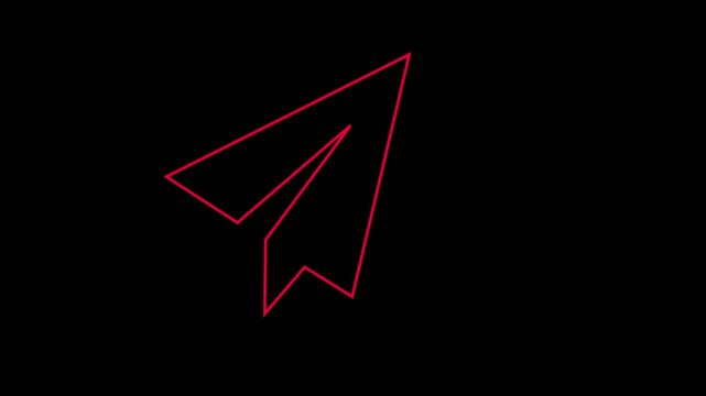 Minimalist red paper plane animation on black background, for digital messaging, and communication concepts