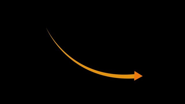 Animated orange curved arrow pointing downward, minimalist motion for presentations and ui pointer animation