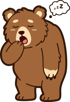 Cute sleepy brown bear yawning vector illustration