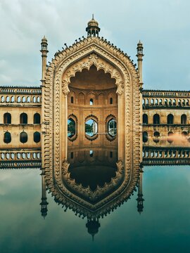 Rumi Darwaza Lucknow With Water Reflection Historical Monument