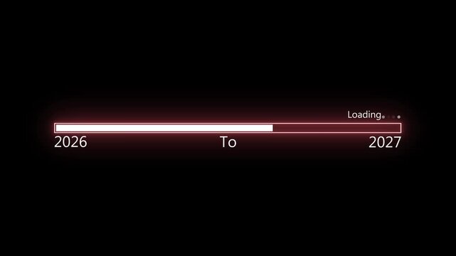 Minimal loading progress bar and years 2026 to 2027 animation, Loading bar from 2026 to 2027