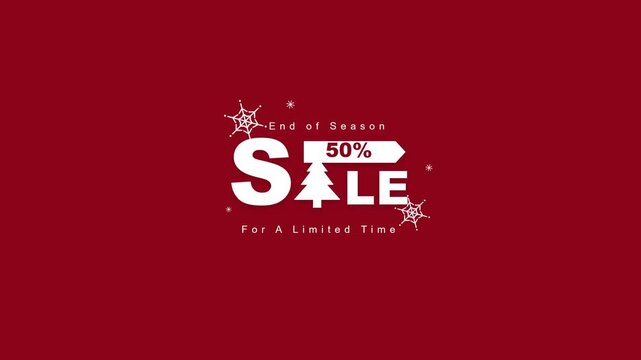 Winter End of Season Sale Promotion Banner with Christmas Tree and Snowflakes on Red Background