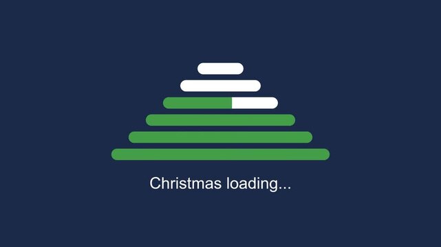 Minimalist Christmas Loading Progress Bar Illustration with Stylized Green Fir Tree on Dark Blue Background