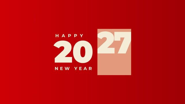Happy New Year 2027 Celebration Greeting Card with Modern Typography on Red Background