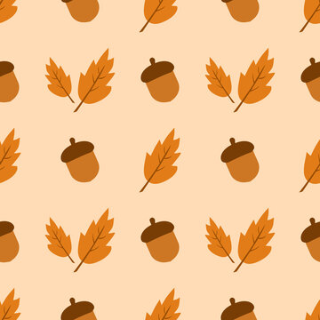 autumn walnut and leaf seamless pattern