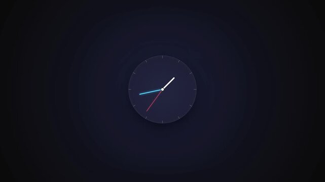 Minimalist analog clock faces rotating on dark background