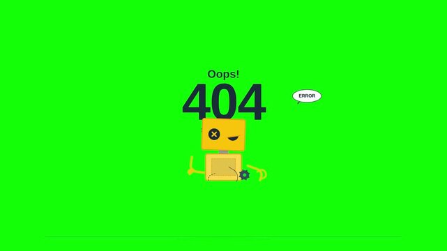 Animated 404 error page icon with box character on green screen