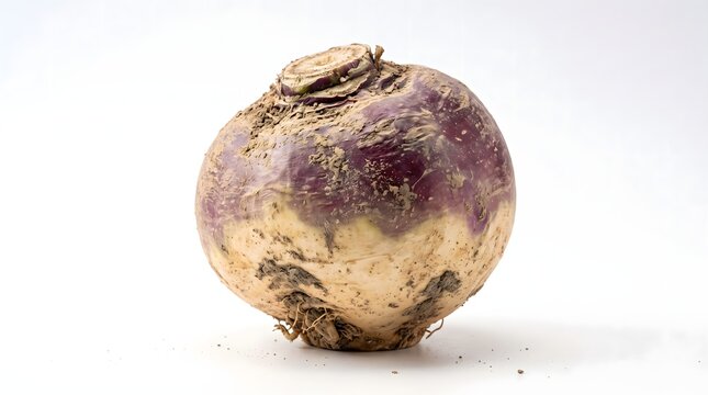 Single Raw Turnip Vegetable Isolated on White Background.
