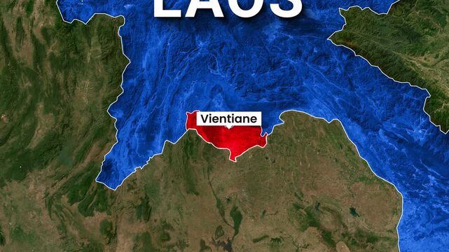 Animated motion graphic highlighting the capital Vientiane within the Laos map video