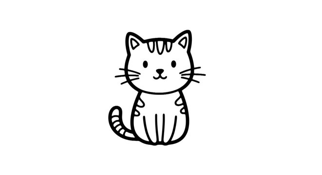 Cute Cartoon Cat Sitting Alone.