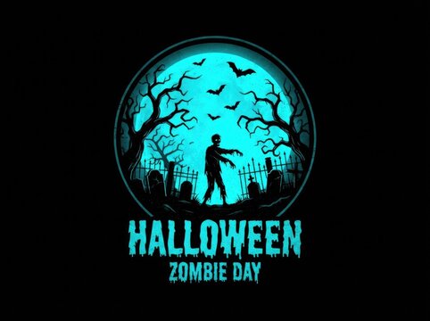 Zombie walking under full moon on halloween night