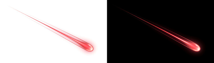 Falling meteor streaking with a glowing red trail and bright rounded tip perfect for space designs in PNG, Transparent and Black Background Versions © Crafter