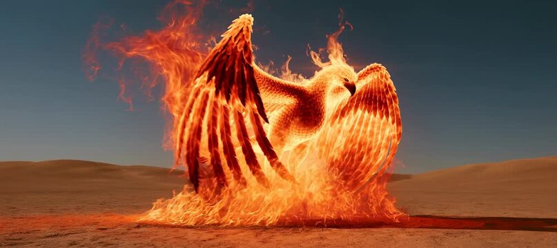 Rebirth fire phoenix. Legendary mystical bird creature. Generative video AI technology.	
