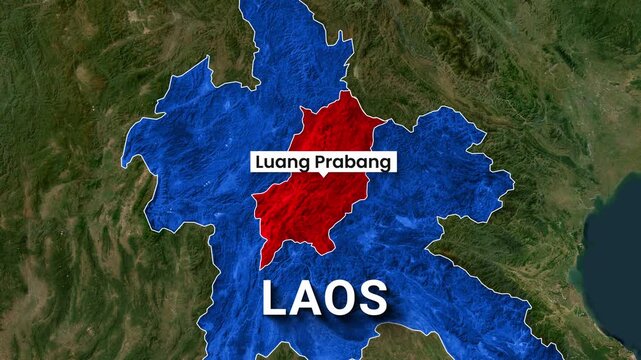 Animated map video highlighting Luang Prabang region within Laos