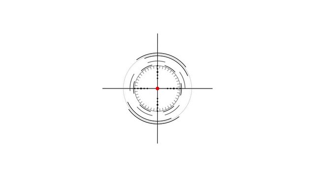 Digital sniper scope H U D overlay with red targeting dot for gaming and military U I heads-up display crosshair on white screen.