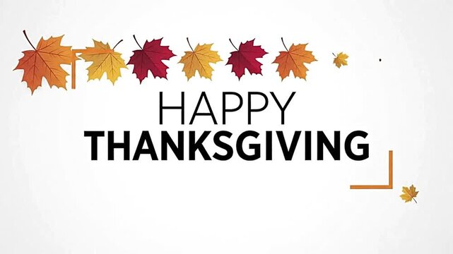 Happy Thanksgiving greeting card animation featuring falling colorful autumn maple leaves on a clean, bright white background motion clip