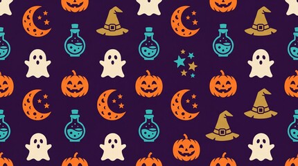 Obraz premium Halloween seamless pattern with cute ghosts and pumpkins