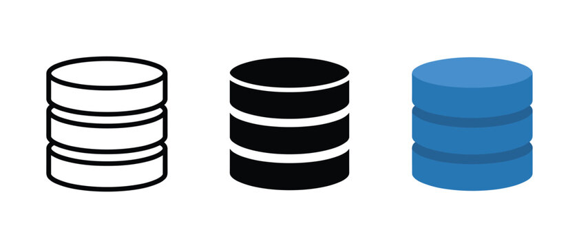 Database storage icons vector graphic with blue and black styles