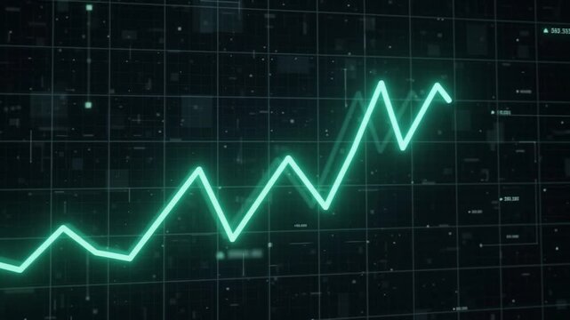 Glowing light blue line graph showing upward growth on a grid background