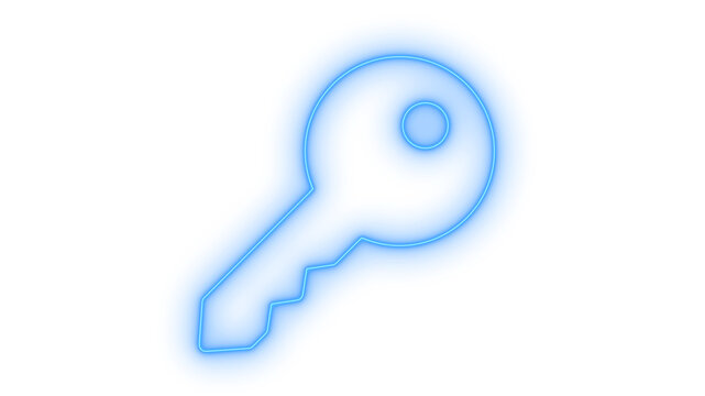 Glowing neon key icon isolated on transparent background. Security login symbol. Digital access point. House lock opener. Password protection. Unlock button.