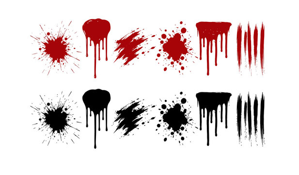 Dripping blood and paint slatters halloween horror vector element set isolated graphic background