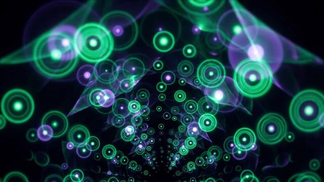 タルボット干渉アレイと回折光リングが前方に噴出し平衡を保つ光学CG背景