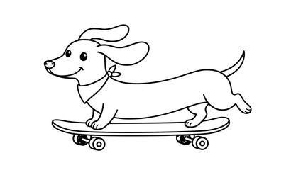 Cute dachshund puppy riding skateboard vector icon line art for funny pet and coloring book design © Shoriful