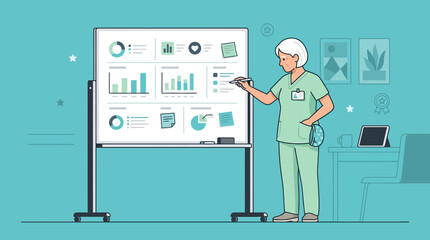 Obraz premium Medical Professional Presents Data on Whiteboard, Isolated