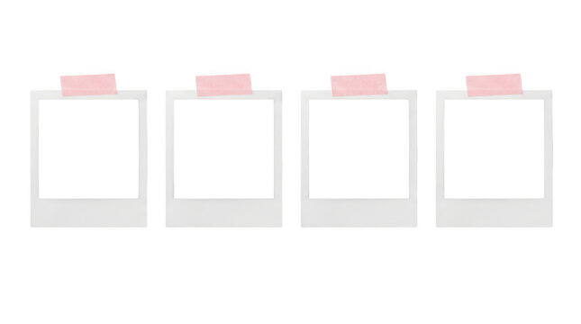 Four blank instant photo frames isolated on transparent background