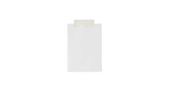 Blank white paper sheet attached with tape isolated on transparent background