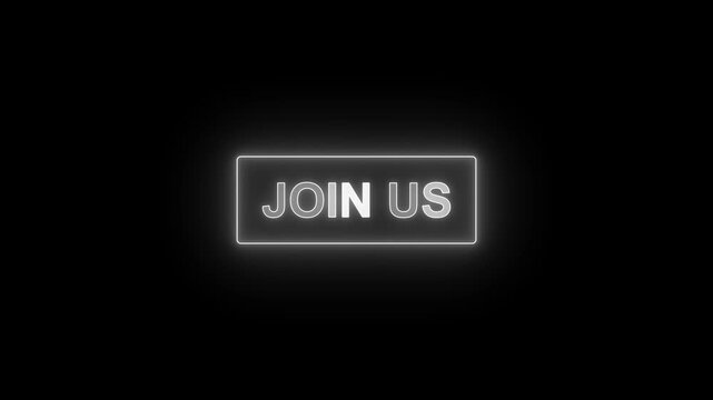 Neon join us sign animation with pulsing arrows, modern glowing call to action button for social media and marketing campaigns