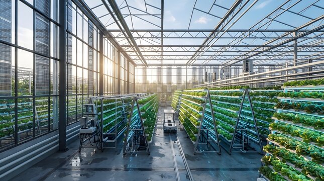 Automated Vertical Farming Greenhouse with Hydroponic Crop Production