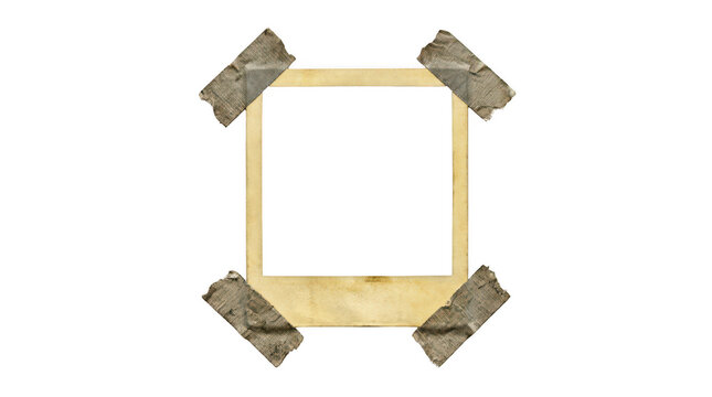 Old photo frame with duct tape isolated on transparent background
