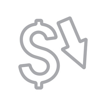 Dollar sign with downward arrow representing price decrease