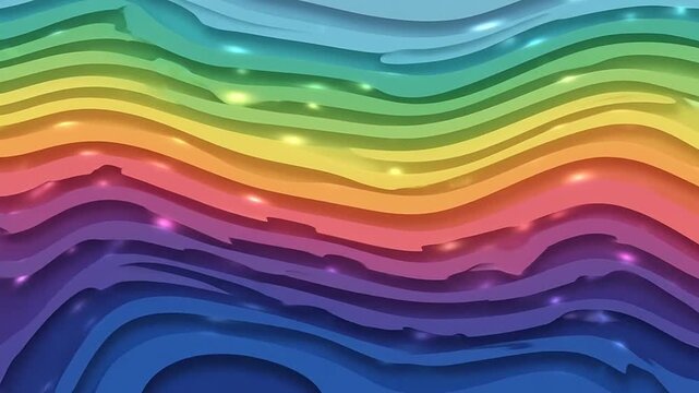 Abstract layered rainbow design with flowing lines and vibrant colors