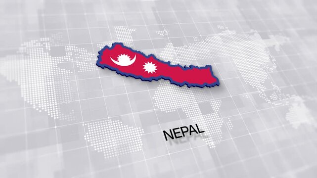 Nepal map with national flag on white digital world map background, global political, geographic border for international news concept with minimal background