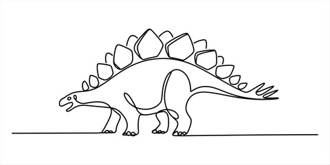 Stegosaurus dinosaur drawing made with a single continuous black line on a plain surface © Shopon