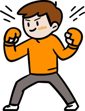 Cute Male Boxer in Fighting Stance Wearing Gloves
