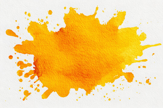 Yellow watercolor texture splash or painted on white wall. Background Abstract Texture. Spread throughout area. White wall art. Realistic color clipart template pattern.