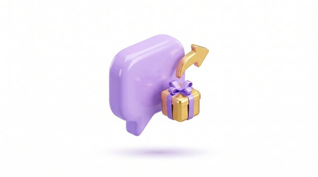 3D purple speech bubble with golden gift box icon