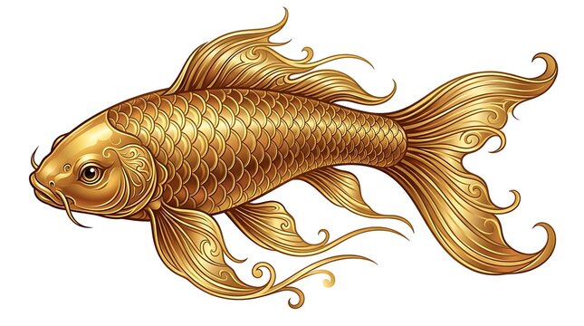 Golden koi fish vector with ornate scales and flowing fins