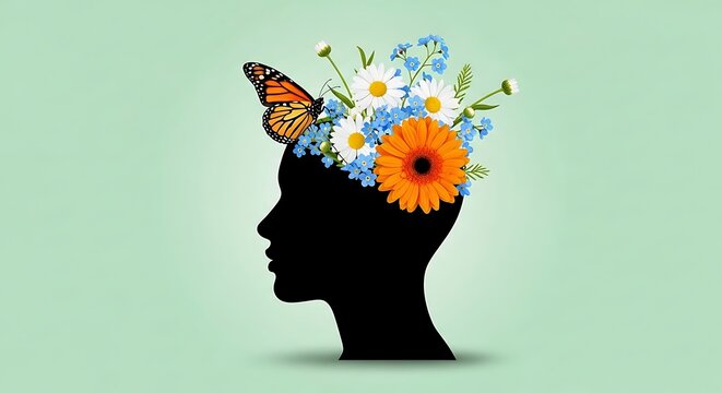 Blooming mind a vibrant floral portrait of mental growth and harmony