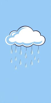 Cloud with rain drops falling from a whimsical hand-drawn cloud outline, set against a light blue background, whimsical, weather