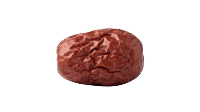 Dried red jujube fruit isolated on white background, wrinkled texture of a single chinese date, organic sweet snack for healthy lifestyle